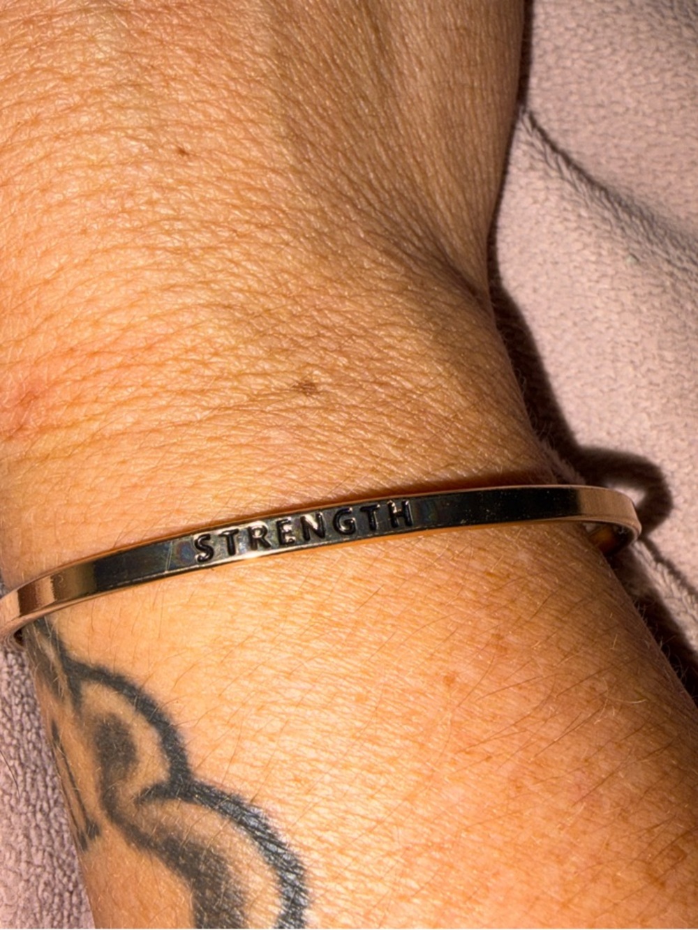 Strength Engraved Rose Gold Cuff Bracelet